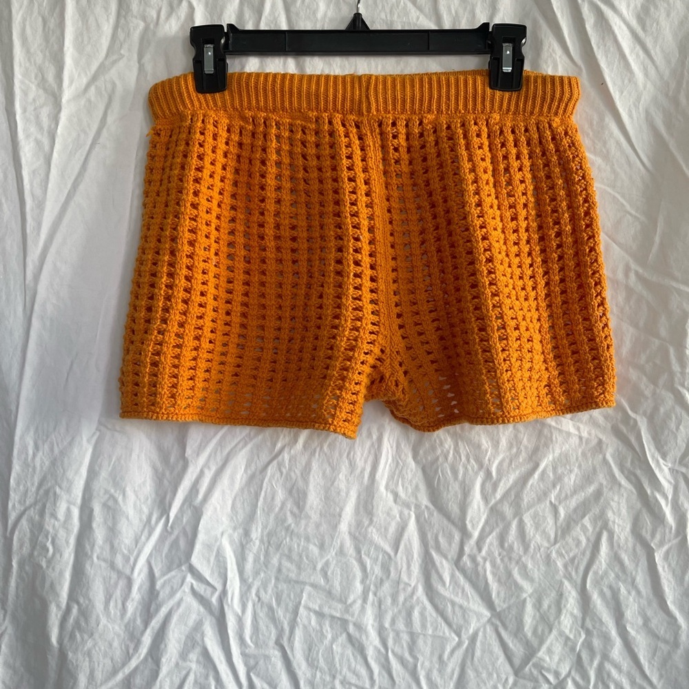 Wild Fable Orange Crochet Knit Set Top & Shorts Boho Beach Resort Size XS/S - Picture 7 of 11